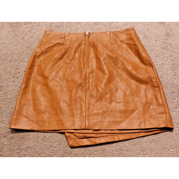 SKIES ARE BLUE Women Small Skirt Vegan Leather Mini Asymmetrical Brown - Picture 4 of 10
